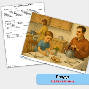 Посуда - развитие связной речи, внимания и памяти у детей 5-7 лет. Посуда - развитие связной речи, внимания и памяти у детей 5-7 лет.