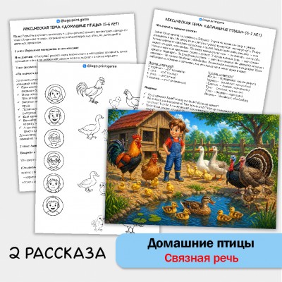 Домашние птицы - развитие связной речи, внимания и памяти у детей 5-7 лет.