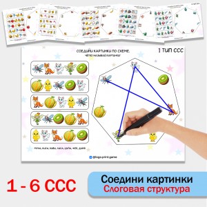 Соедини картинки. Логопедическая игра на формирование слоговой структуры слова 1-6 типов.